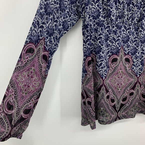 Lizwear Top Blue Floral Printed Long Sleeve Peasant Mesh - Picture 4 of 8